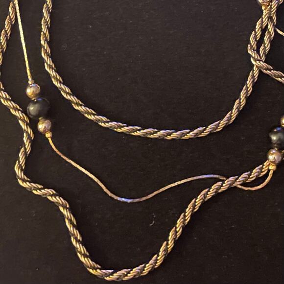 Vintage Black and Gold Triple Layered Multistrand Rope Chain Station Necklace - Picture 1 of 2